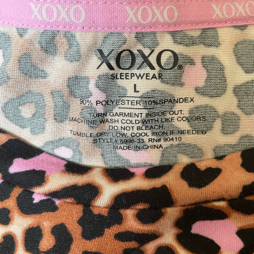 XOXO Sleepwear Leopard Print Sleep Shirt L Short Sleeve Pink Brown Stretch - Picture 5 of 5